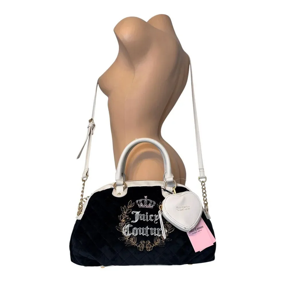 Juicy Couture Royal Couture Quilted Satchel Black Liquorice Crystal Shoulder Bag